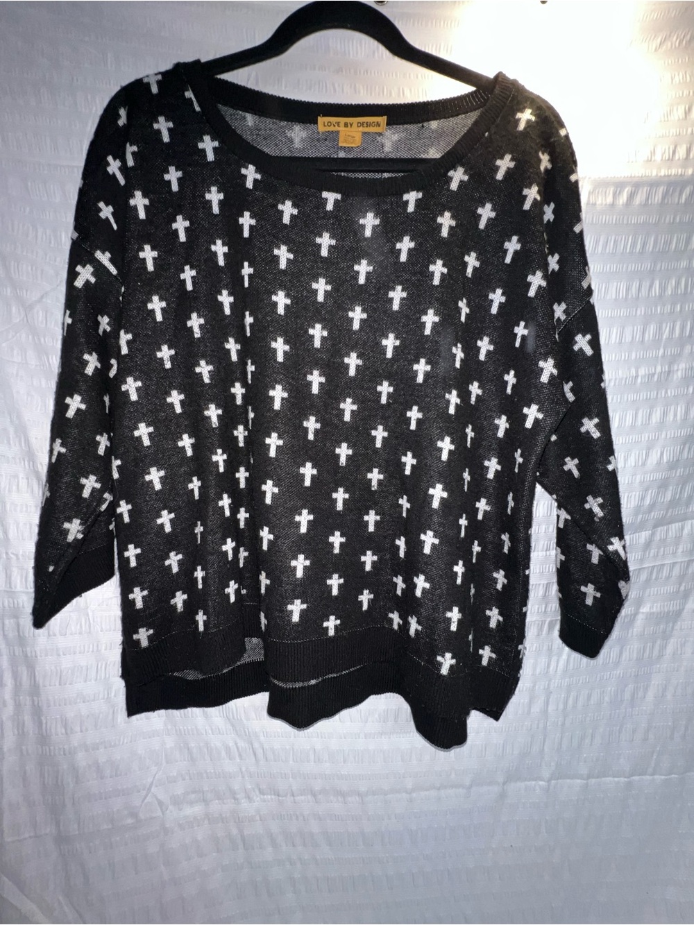 Love By Design Black Sweater with White Cross Pattern
